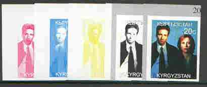 Kyrgyzstan 1999 The X-Files from 20th Century Culture (Famous People) the set of 5 imperf progressive proofs comprising the 4 individual colours plus all 4-colour composi..., stamps on personalities, stamps on entertainments, stamps on films, stamps on cinema, stamps on sci-fi, stamps on millennium