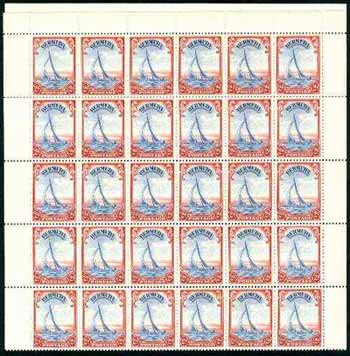 Bermuda 1938-52 KG6 Yacht 2d ultramarine & scarlet in complete,sheet of 60 unmounted mint, with comb perf (SG 112a), stamps on ships, stamps on yachting, stamps on sailing, stamps on  kg6 , stamps on 