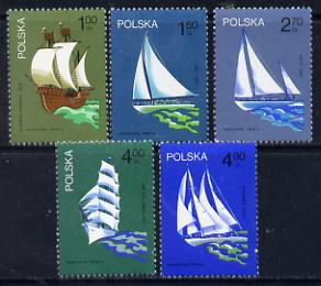 Poland 1974 Sailing Festival set of 5 unmounted mint (SG 2304-8)*, stamps on ships     yachts    sailing
