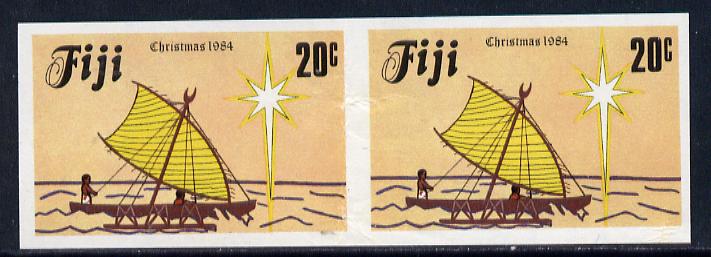 Fiji 1984 Outrigger Canoe (Christmas) 20c unmounted mint imperf horiz pair (SG 689), stamps on , stamps on  stamps on arts, stamps on christmas, stamps on ships, stamps on bethlehem