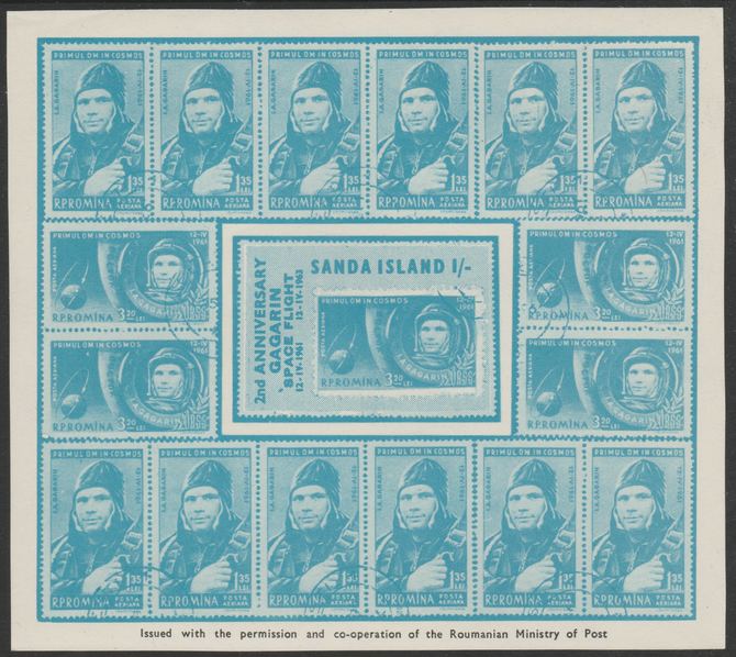 Sanda Island 1963 2nd Anniversary of Gagarin Flight 1s blue imperf m/sheet unmounted mint, stamps on space