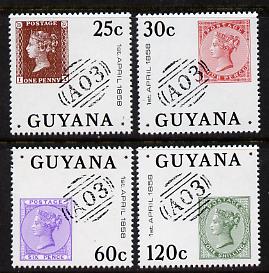 Guyana 1983 Stamp Anniversary set of 4 unmounted mint, SG 1172-5, stamps on postal, stamps on stamp on stamp, stamps on stamponstamp
