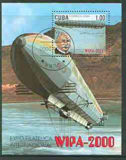 Cuba 2000 WIPA 2000 Stamp Exhibition (Zeppelin Airship) perf m/sheet fine cto used, stamps on aviation, stamps on zeppelins, stamps on stamp exhibitions, stamps on airships