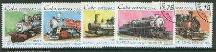 Cuba 2000 London 2000 Stamp Exhibition (Steam Locos) perf set of 5 fine cto used*, stamps on stamp exhibitions, stamps on railways