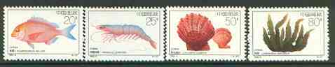 China 1992 Offshore Breeding Projects (Marine Life) set of 4 unmounted mint, SG 3791-94*, stamps on marine life, stamps on fish, stamps on shells, stamps on food
