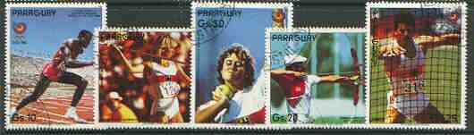 Paraguay 1987 Seoul Summer Olympics set of 5 very fine cto used, stamps on olympics, stamps on archery, stamps on javelin, stamps on running, stamps on discus, stamps on shot