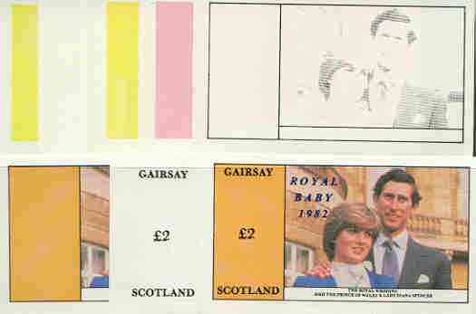 Gairsay 1982 Royal Baby opt on Royal Wedding \A32 deluxe sheet (Charles & Di), the set of 8 imperf progressive proofs comprising the individual colours plus various colour combinations unmounted mint, stamps on charles, stamps on diana, stamps on royalty, stamps on william