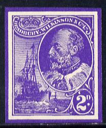 Cinderella - Great Britain Bradbury Wilkinson imperf dummy 2d stamp in purple on ungummed paper depicting King Edward VII & Naval Destroyer, stamps on , stamps on  stamps on royalty, stamps on  stamps on ships, stamps on  stamps on cinderella, stamps on  stamps on  ke7 , stamps on  stamps on 