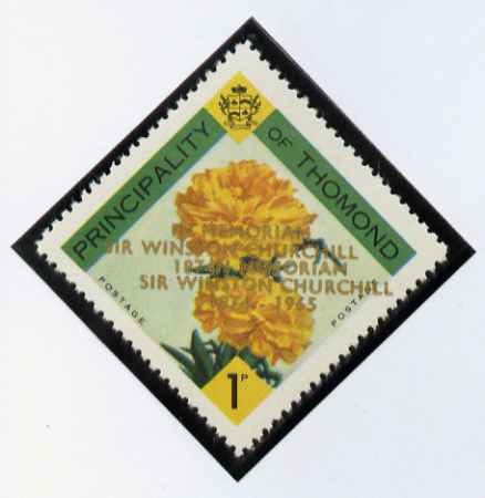 Thomond 1965 Carnation 1d (Diamond-shaped) with 'Sir Winston Churchill - In Memorium' overprint in gold with opt doubled* unmounted mint, stamps on flowers, stamps on churchill