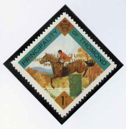 Thomond 1965 Show jumping 1.5d (Diamond-shaped) with Sir Winston Churchill - In Memorium overprint in gold with opt inverted unmounted mint*, stamps on horses, stamps on churchill