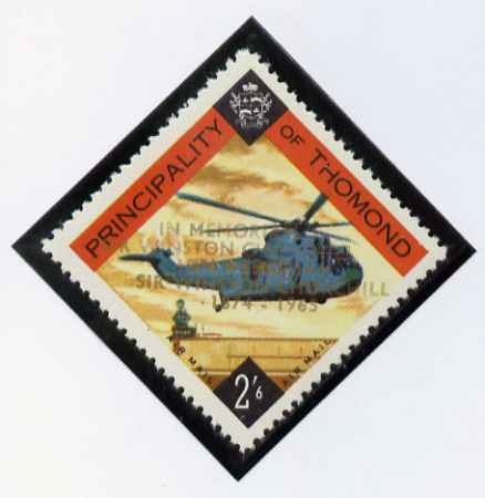 Thomond 1965 Helicopter 2s6d (Diamond shaped) with Sir Winston Churchill - In Memorium overprint in gold with opt doubled unmounted mint*, stamps on aviation, stamps on churchill, stamps on helicopters