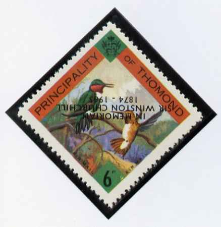 Thomond 1965 Hummingbirds 6d (Diamond-shaped) with 'Sir Winston Churchill - In Memorium' overprint in black with opt inverted* unmounted mint, stamps on birds, stamps on humming-birds, stamps on hummingbirds, stamps on churchill, stamps on 