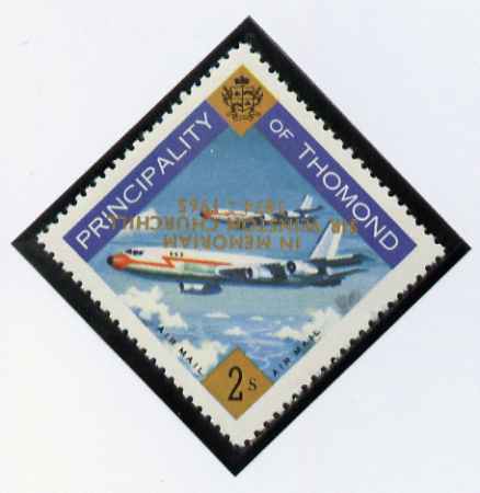 Thomond 1965 Jet Liner 2s (Diamond shaped) with 'Sir Winston Churchill - In Memorium' overprint in gold with opt inverted unmounted mint*, stamps on aviation, stamps on churchill, stamps on 