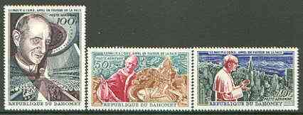 Dahomey 1966 Pope Pauls Visit to UN set of 3, unmounted mint, SG 254-56, stamps on pope, stamps on united nations, stamps on 
