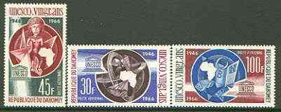 Dahomey 1966 UNESCO set of 3 unmounted mint, SG 264-66*, stamps on united nations, stamps on unesco