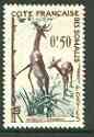 French Somali Coast 1958 Gerenuks 50c (Gazelle) from def set unmounted mint, SG 434, stamps on animals, stamps on gazelles
