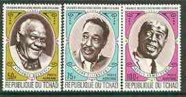 Chad 1971 American Black jazz Musicians (Bechet, Armstrong & Ellington) set of 3 unmounted mint, SG 341-43*, stamps on music, stamps on jazz, stamps on personalities, stamps on masonics, stamps on masonry
