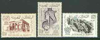 Morocco 1963 UNESCO - Nubian Monuments  set of 3 unmounted mint, SG 137-39*, stamps on , stamps on  stamps on heritage, stamps on united nations, stamps on unesco, stamps on monuments