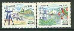 Brazil 1987 National Tourism Year set of 2 unmounted mint, SG 2281-82, stamps on tourism, stamps on parrots