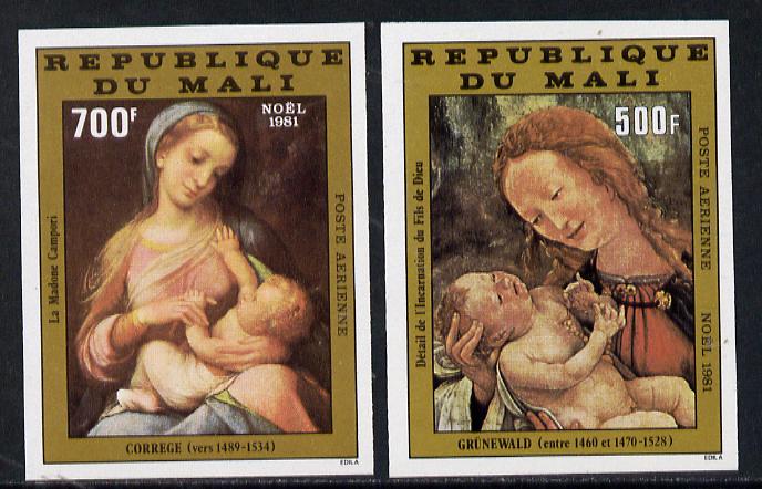 Mali 1981 Christmas imperf set of 2 from limited printing (as SG 893-4), stamps on , stamps on  stamps on arts  christmas
