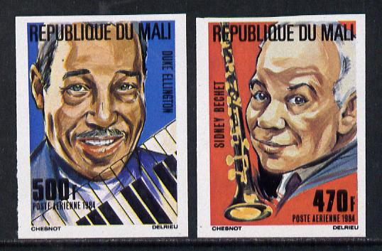 Mali 1984 Jazz Muscicians imperf set of 2 from limited printing (as SG 996-7), stamps on music, stamps on jazz