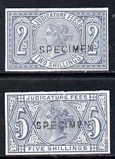 Great Britain 1876 Judicature Fees imperf 2s green & 5s green both unmounted & each opt'd SPECIMEN, stamps on , stamps on  law , stamps on  qv , stamps on cinderella, stamps on  qv , stamps on 