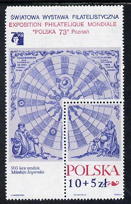 Poland 1972 Copernicus m/sheet unmounted mint, SG MS 2171, stamps on , stamps on  stamps on personalities, stamps on  stamps on science, stamps on  stamps on maths, stamps on  stamps on stamp exhibitions, stamps on  stamps on copernicus, stamps on  stamps on astronomy
