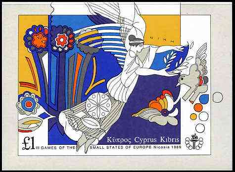 Cyprus 1989 Small European States Games imperf m/sheet unmounted mint, SG MS 739, stamps on sport, stamps on angels