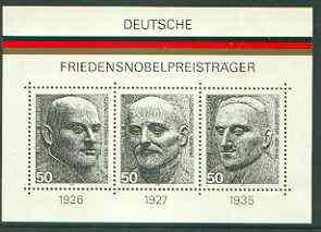 Germany - West 1975 Nobel Peace Prize Winners perf m/sheet unmounted mint, SG MS 1767, stamps on personalities, stamps on nobel, stamps on newspapers