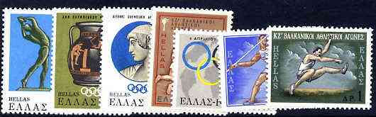 Greece 1968 Sports Events set of 7 unmounted mint, SG 1068-74*, stamps on sport, stamps on javelin, stamps on running, stamps on discus, stamps on long jump, stamps on 
