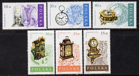 Poland 1988 Clocks & Watches set of 6 unmounted mint (SG 3155-60)*, stamps on clocks