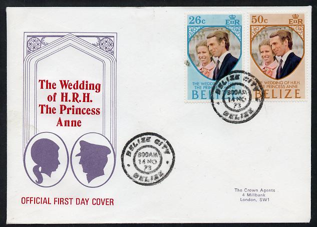 Belize 1973 Royal Wedding set of 2 on illustrated cover with first day cancel, stamps on royalty       anne & mark