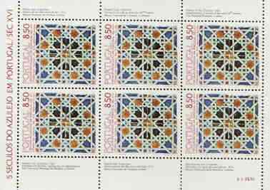 Portugal 1981 Tiles (2nd issue) m/sheet containing block of 6 unmounted mint, SG MS 1844, stamps on tiles