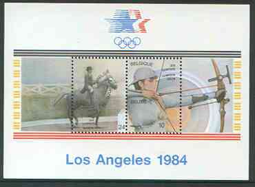 Belgium 1984 Los Angeles Olympics perf m/sheet unmounted mint, SG MS 2784, stamps on olympics, stamps on archery, stamps on dressage, stamps on horses
