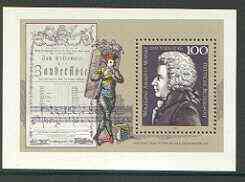 Germany 1991 Death Bicentenary of Mozart perf m/sheet unmounted mint, SG MS 2433, stamps on music, stamps on composers, stamps on mozart, stamps on masonics, stamps on opera, stamps on personalities, stamps on mozart, stamps on music, stamps on composers, stamps on masonics, stamps on masonry