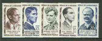 France 1957 Heroes of the Resistance (1st issue) set of 5 unmounted mint, SG 1329-33, stamps on personalities, stamps on  ww2 , stamps on 