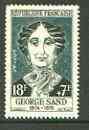 France 1957 National Relief Fund - George Sand unmounted mint SG 1341, stamps on personalities, stamps on love, stamps on literature