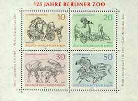 Germany - West Berlin 1969 125th Anniversary of Berlin Zoo m/sheet unmounted mint, SG MS B332, stamps on zoos, stamps on animals, stamps on zebra, stamps on pelican, stamps on apes, stamps on  zoo , stamps on zoos, stamps on 