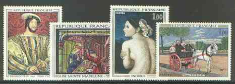 France 1967 French Art set of 4 unmounted mint, SG 1742-45*, stamps on arts, stamps on ingres, stamps on rousseau, stamps on stained glass, stamps on nudes