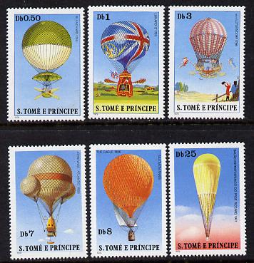 St Thomas & Prince Islands 1980 Balloons set of 6 unmounted mint, stamps on , stamps on  stamps on aviation    balloons