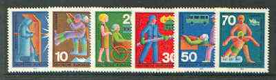 Germany - West 1970 Voluntary Relief Services set of 6 unmounted mint SG 1529-34*, stamps on nurses, stamps on disabled, stamps on rescue, stamps on fire, stamps on roads, stamps on swimming, stamps on ambulances, stamps on mountains