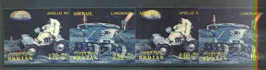 Bhutan 1971 Conquest of Space (Apollo 15) set of 4 in 3-dimensional format unmounted mint, Mi 436-39, stamps on space, stamps on apollo, stamps on  3d , stamps on 
