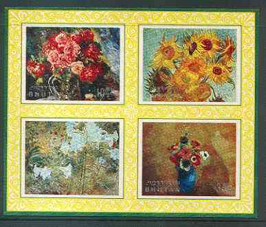 Bhutan 1969 Flowers Postage m/sheet #1 containing 4 values relief printed unmounted mint, Mi BL 37, stamps on flowers