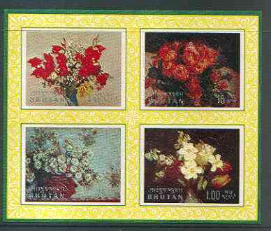 Bhutan 1969 Flowers 'Postage' m/sheet #2 containing 4 values relief printed unmounted mint, Mi BL 38, stamps on flowers