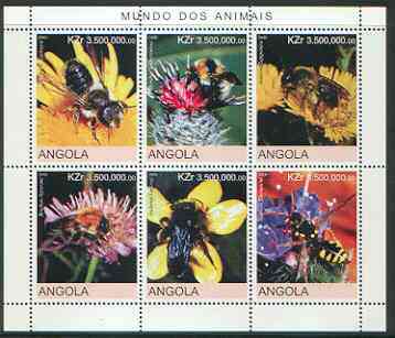 Angola 2000 Bees sheetlet containing set of 6 values unmounted mint, stamps on , stamps on  stamps on insects, stamps on bees, stamps on honey
