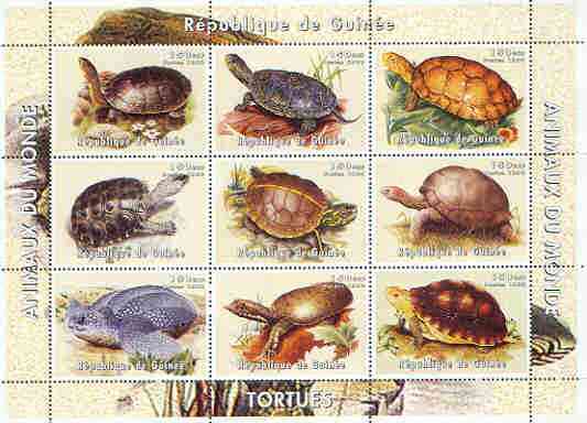 Guinea - Conakry 1998 Tortoises perf sheetlet containing set of 9 values unmounted mint, stamps on animals, stamps on reptiles, stamps on tortoises