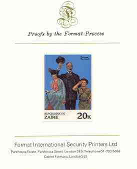 Zaire 1981 Couple with Boy Scout by Norman Rockwell 20k imperf proof mounted on Format International proof card, stamps on , stamps on  stamps on arts, stamps on scouts