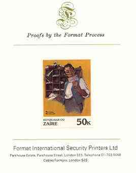 Zaire 1981 Sorter Reading Mail by Norman Rockwell 50k imperf proof mounted on Format International proof card, stamps on arts, stamps on postal