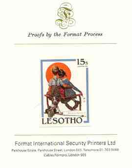Lesotho 1981 The Little Spooners by Norman Rockwell 15s imperf proof mounted on Format International proof card, stamps on arts, stamps on love