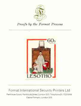 Lesotho 1981 The Discovery by Norman Rockwell 60s imperf proof mounted on Format International proof card, stamps on arts, stamps on children, stamps on furniture